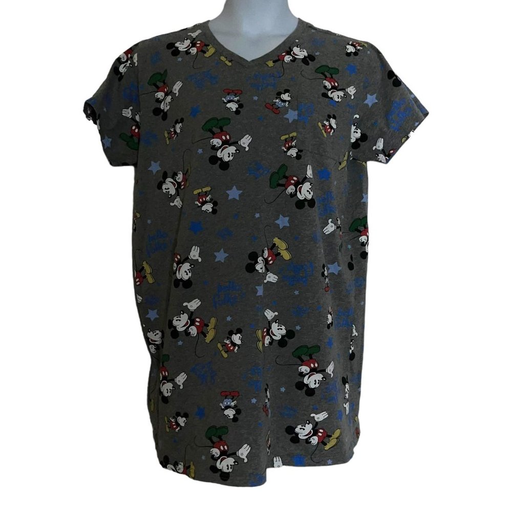 Disney Mickey Mouse Nightgown Womens Pajamas XL Gray Hello Folks Chest Pocket